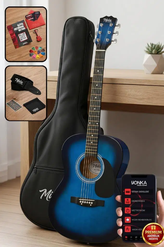 Midex RG-530BL Kaliteli Mavi 40 İnç Akustik Gitar Seti 4/4 Yetişkin