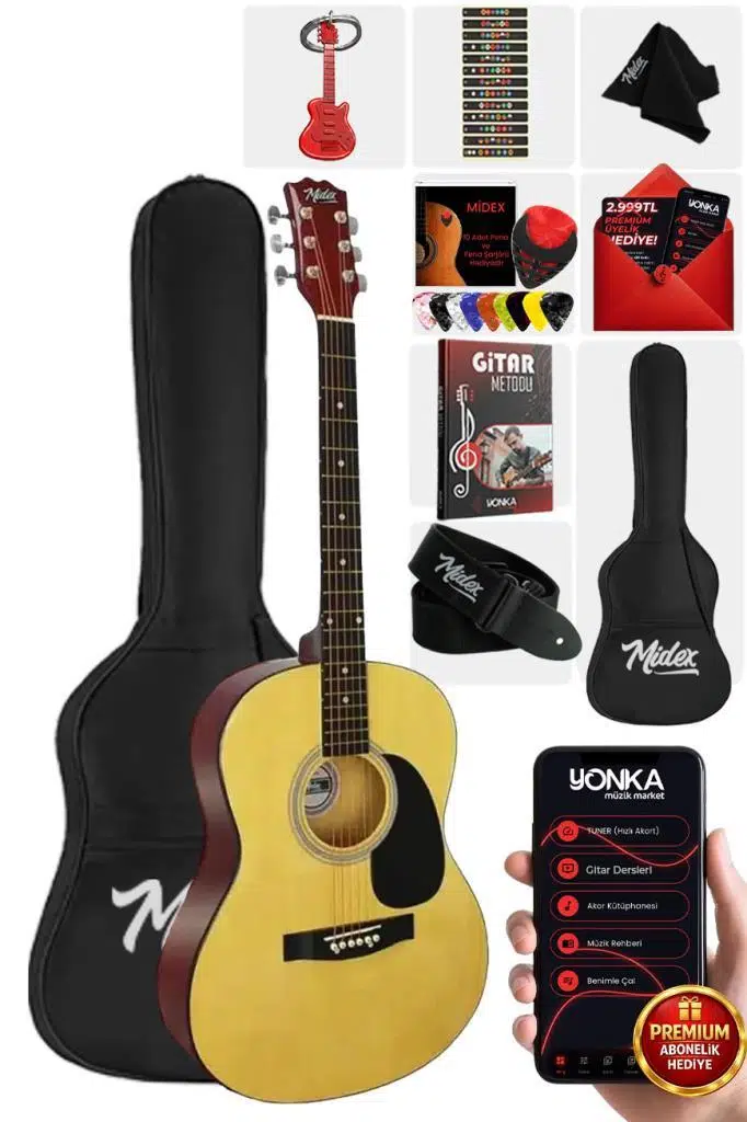 Midex RG-530NT Kaliteli Natural 40 İnç Akustik Gitar Seti 4/4 Yetişkin