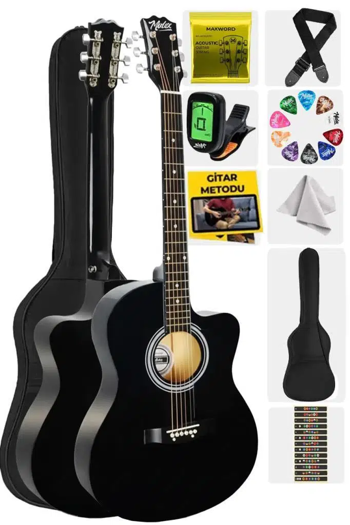 Midex RG-540BK Kaliteli Kesik Kasa Siyah 40 İnç Akustik Gitar Seti 4/4 Yetişkin