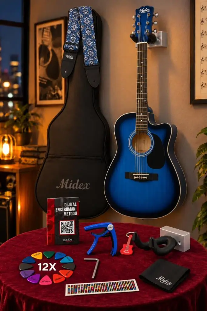 Midex RG-540BL Kaliteli Kesik Kasa Mavi 40 İnç Akustik Gitar Seti 4/4 Yetişkin