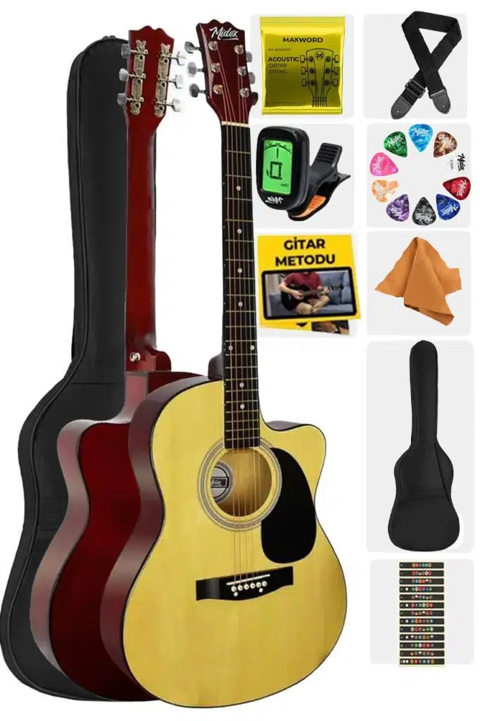 Midex RG-540NT Kaliteli Kesik Kasa 40 İnç Akustik Gitar Seti 4/4 Yetişkin Midex RG-540NT Kaliteli Kesik Kasa 40 İnç Akustik Gitar Seti 4/4 Yetişkin