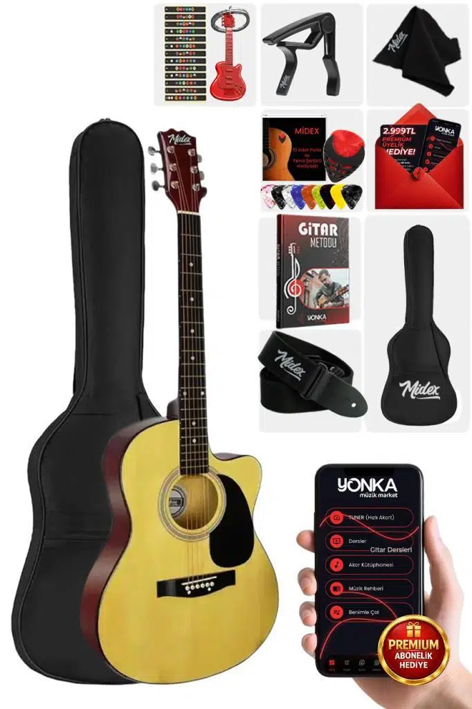 Midex RG-540NT Kaliteli Kesik Kasa 40 İnç Akustik Gitar Seti 4/4 Yetişkin Midex RG-540NT Kaliteli Kesik Kasa 40 İnç Akustik Gitar Seti 4/4 Yetişkin