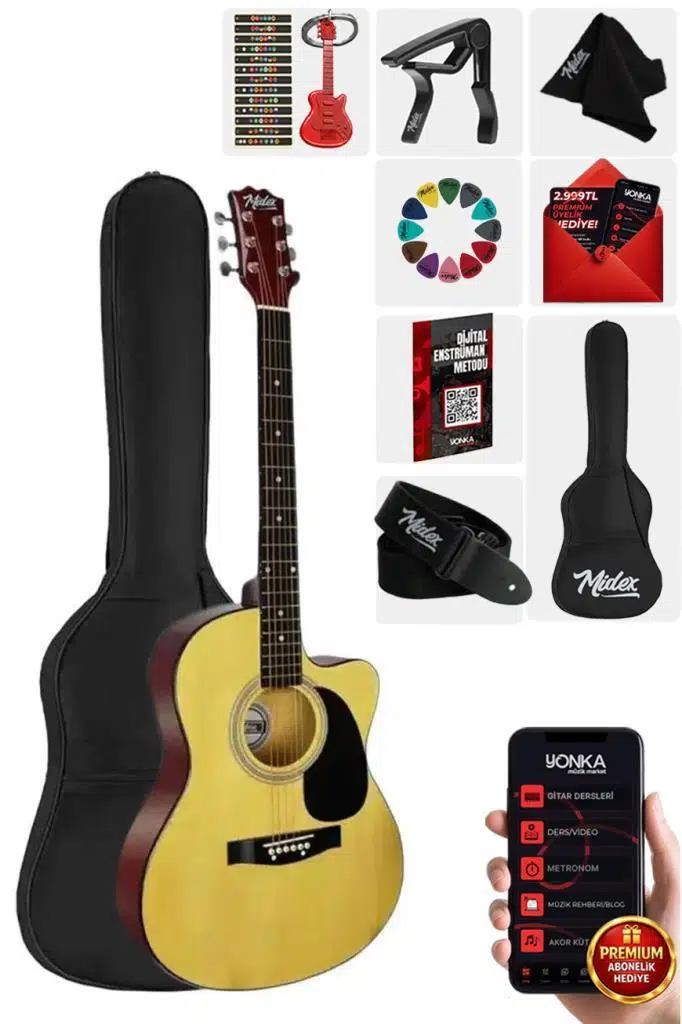 Midex RG-540NT Kaliteli Kesik Kasa 40 İnç Akustik Gitar Seti 4/4 Yetişkin