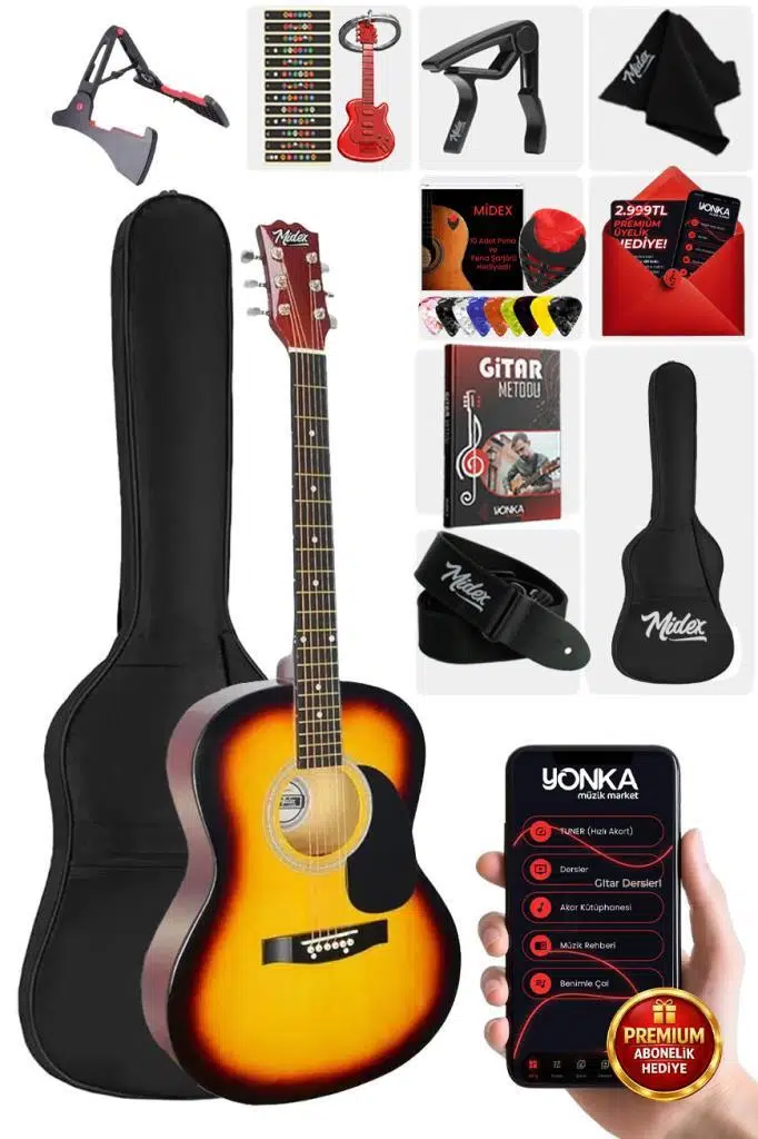 Midex RG-550SB Pack Kaliteli Sunburs 40 İnç Akustik Gitar Seti 4/4 Yetişkin