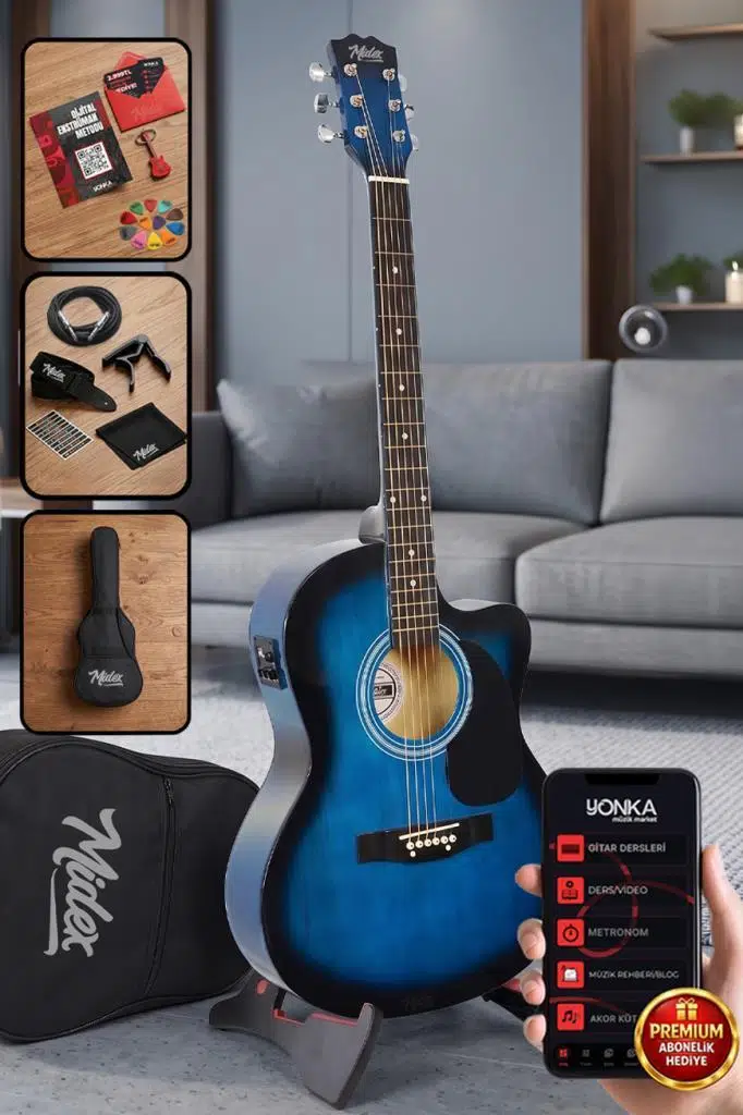 Midex RG-560BL Pack Mavi Elektro Akustik Gitar Full Set Ekolayzerli 40 İnç 4/4 Yetişkin