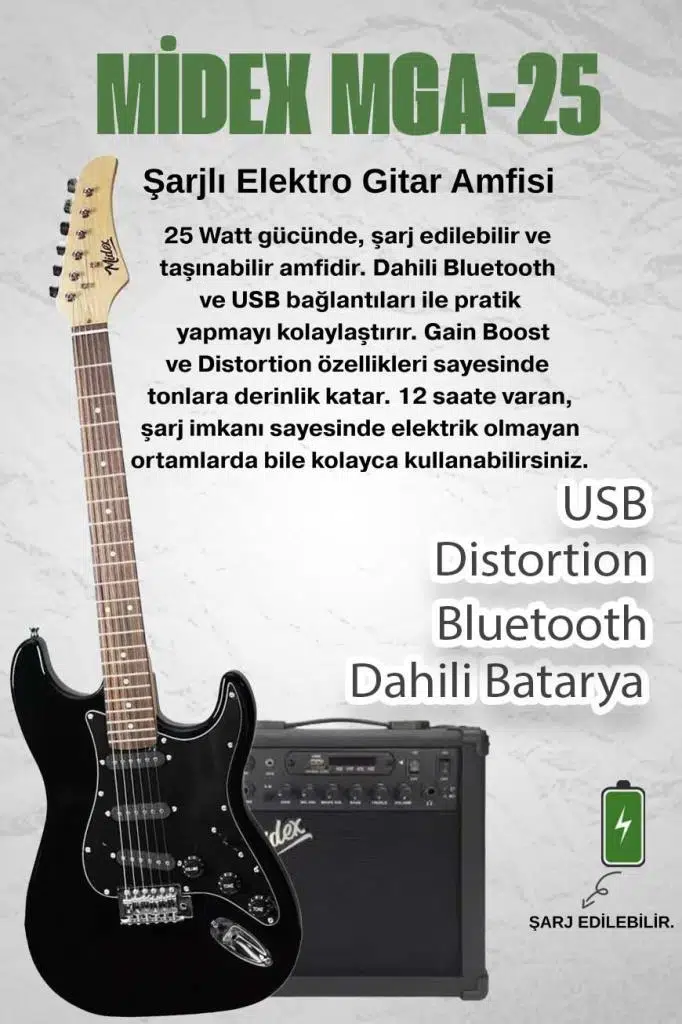 Midex RPH-30BK-25AMP Gül Klavye SSS 25W Amfili Elektro Gitar Seti Midex RPH-30BK-25AMP Gül Klavye SSS 25W Amfili Elektro Gitar Seti