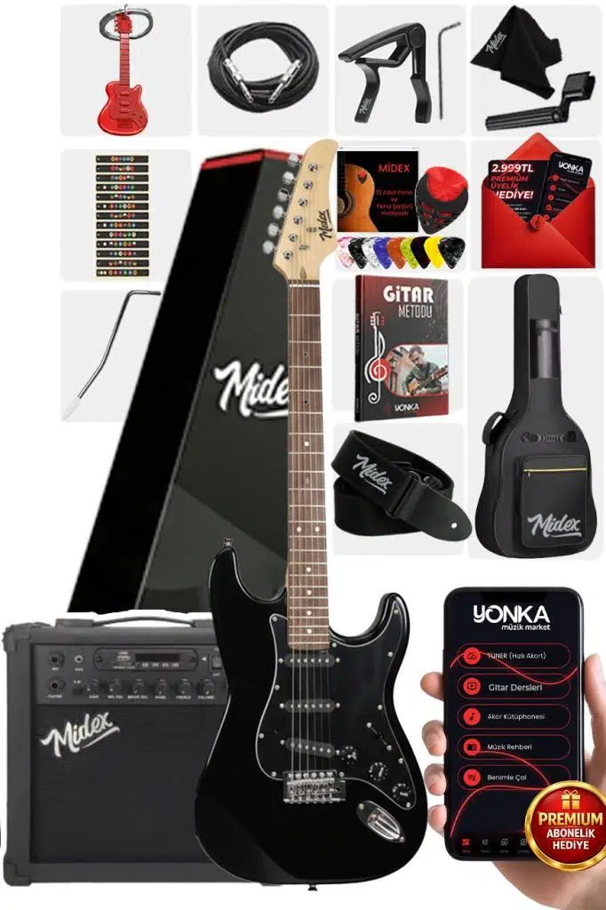 Midex RPH-30BK-25AMP Gül Klavye SSS 25W Amfili Elektro Gitar Seti Midex RPH-30BK-25AMP Gül Klavye SSS 25W Amfili Elektro Gitar Seti