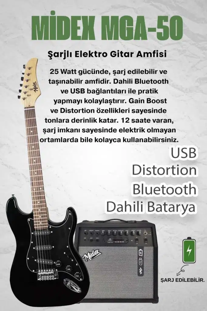 Midex RPH-30BK-50AMP Gül Klavye SSS 50W Amfili Elektro Gitar Seti Midex RPH-30BK-50AMP Gül Klavye SSS 50W Amfili Elektro Gitar Seti