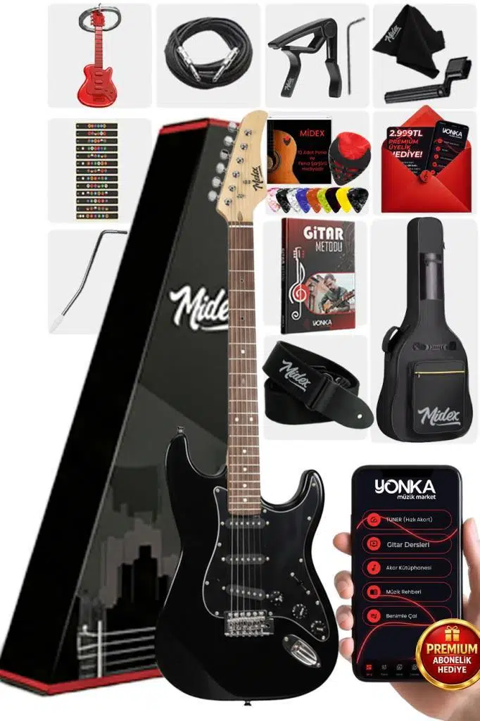 Midex RPH-30BK Gül Klavye Strat Kasa SSS Elektro Gitar Seti Midex RPH-30BK Gül Klavye Strat Kasa SSS Elektro Gitar Seti