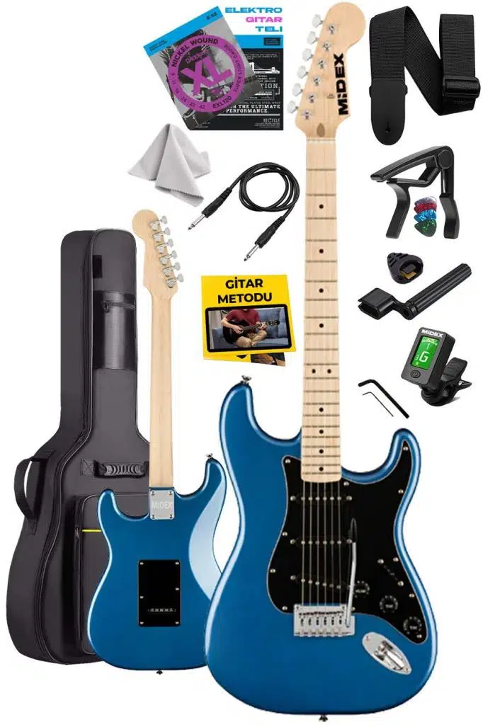 Midex RPH-30BL Maple Klavye Strat Kasa SSS Elektro Gitar Seti
