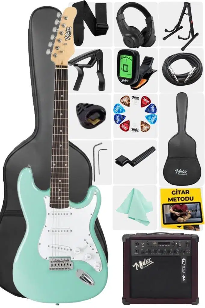 Midex RPH-30GR-25AMP Maple Klavye SSS 25W Amfili Elektro Gitar Seti