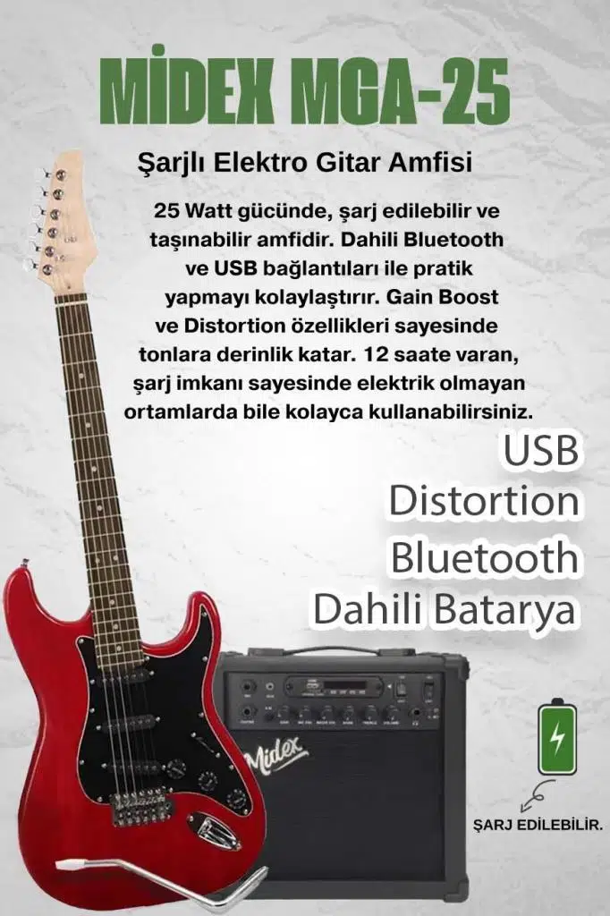 Midex RPH-30RD-25AMP Gül Klavye SSS 25W Amfili Elektro Gitar Seti Midex RPH-30RD-25AMP Gül Klavye SSS 25W Amfili Elektro Gitar Seti