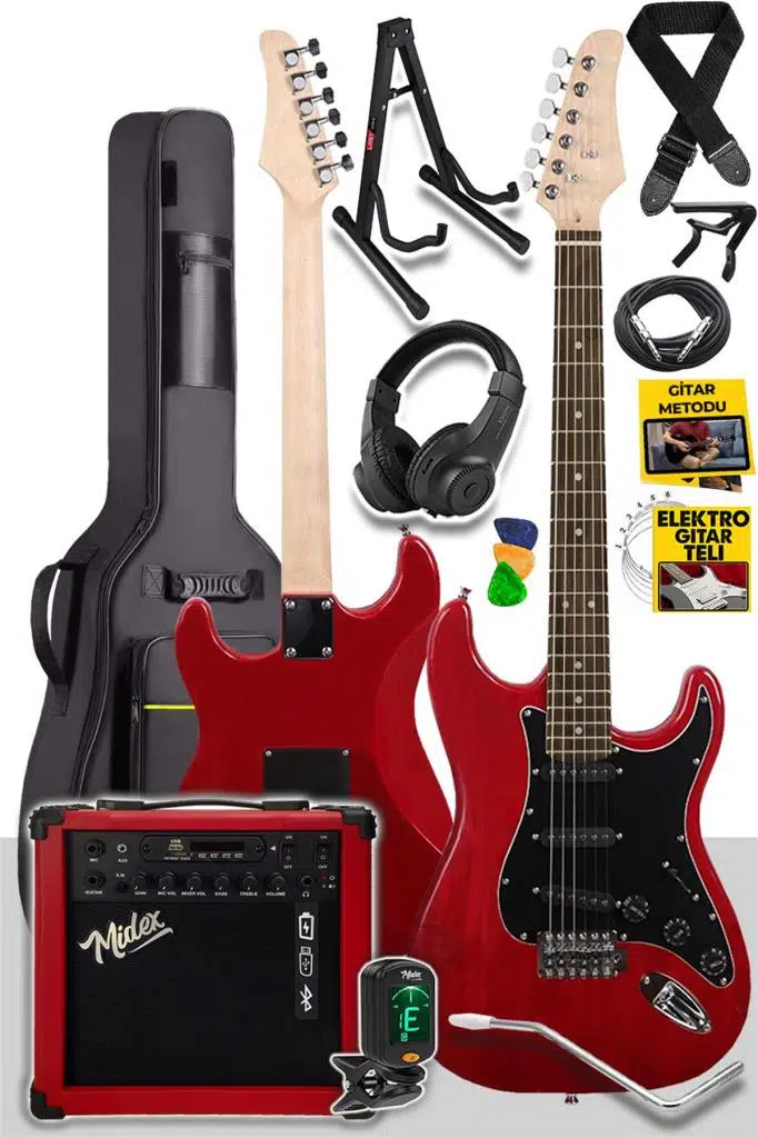 Midex RPH-30RD-25AMP Gül Klavye SSS 25W Amfili Elektro Gitar Seti Midex RPH-30RD-25AMP Gül Klavye SSS 25W Amfili Elektro Gitar Seti