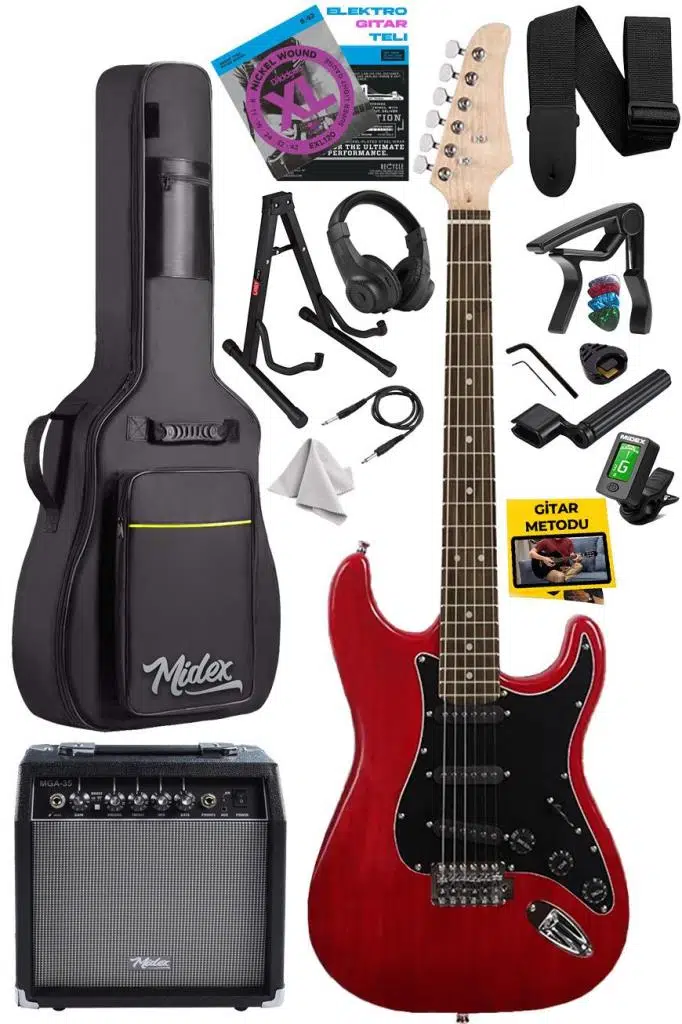 Midex RPH-30RD-35AMP Gül Klavye Strat Kasa SSS 35W Elektro Gitar Seti Midex RPH-30RD-35AMP Gül Klavye Strat Kasa SSS 35W Elektro Gitar Seti