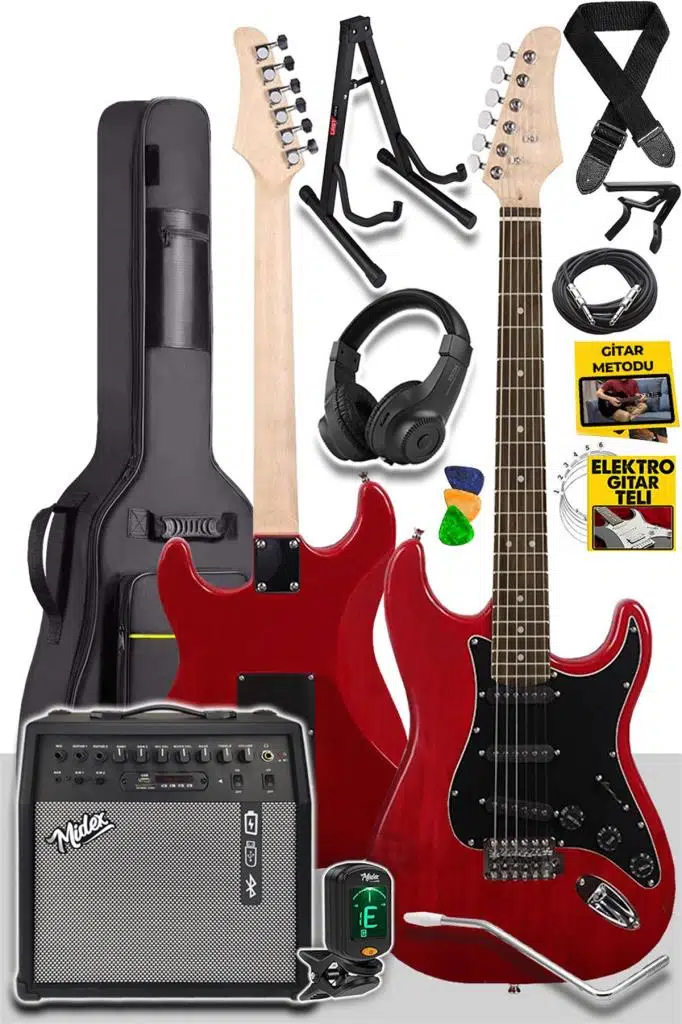 Midex RPH-30RD-50AMP Gül Klavye SSS 50W Amfili Elektro Gitar Seti Midex RPH-30RD-50AMP Gül Klavye SSS 50W Amfili Elektro Gitar Seti