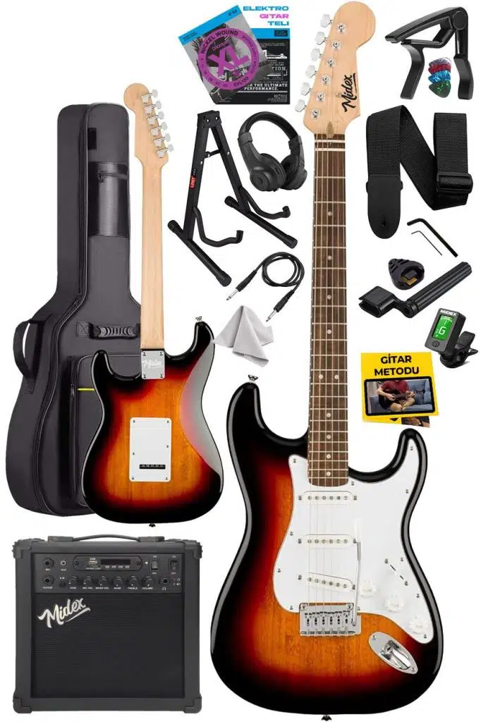 Midex RPH-30SB-25AMP Gül Klavye SSS 25W Amfili Elektro Gitar Seti