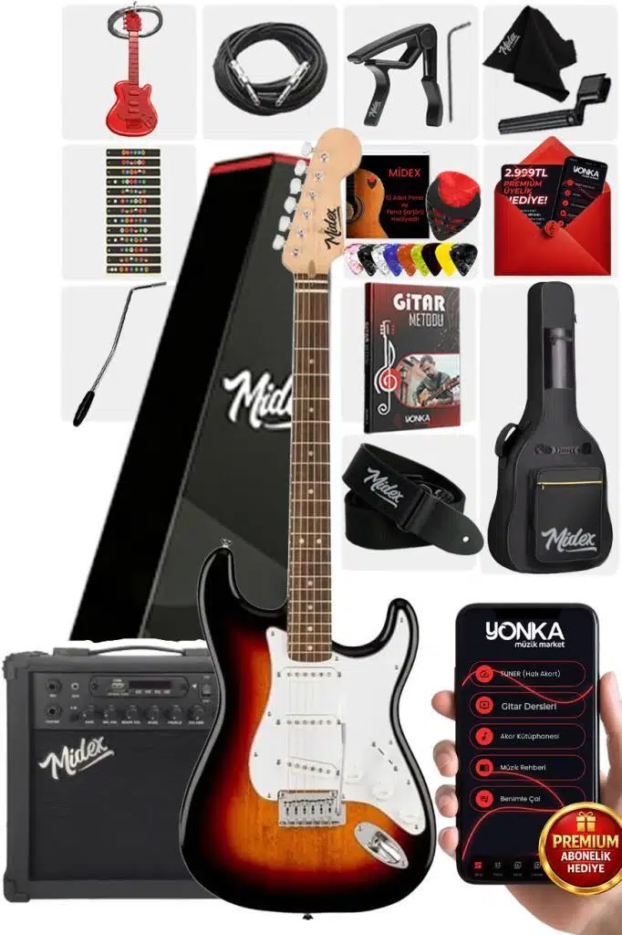 Midex RPH-30SB-25AMP Gül Klavye SSS 25W Amfili Elektro Gitar Seti Midex RPH-30SB-25AMP Gül Klavye SSS 25W Amfili Elektro Gitar Seti