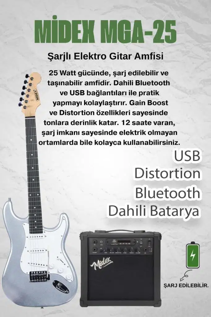 Midex RPH-30SL-25AMP Gül Klavye SSS 25W Amfili Elektro Gitar Seti Midex RPH-30SL-25AMP Gül Klavye SSS 25W Amfili Elektro Gitar Seti