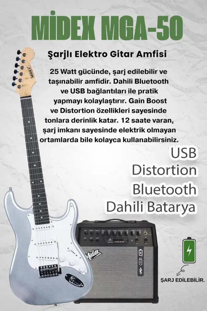 Midex RPH-30SL-50AMP Gül Klavye SSS 50W Amfili Elektro Gitar Seti Midex RPH-30SL-50AMP Gül Klavye SSS 50W Amfili Elektro Gitar Seti