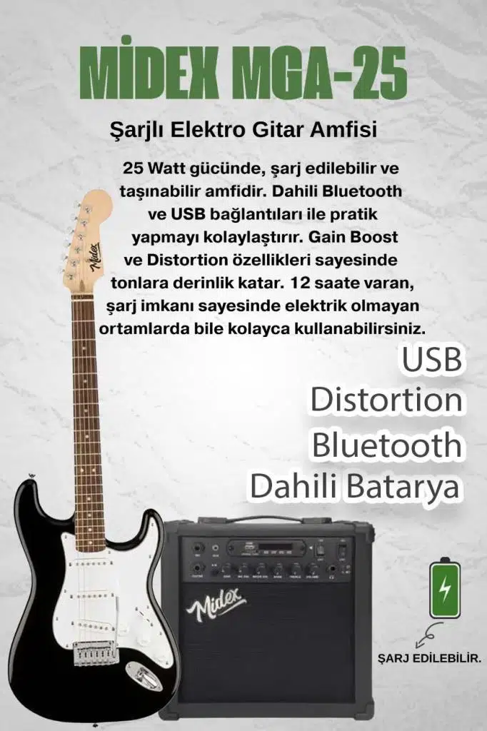 Midex RPH-30WB-25AMP Gül Klavye SSS 25W Amfili Elektro Gitar Seti Midex RPH-30WB-25AMP Gül Klavye SSS 25W Amfili Elektro Gitar Seti