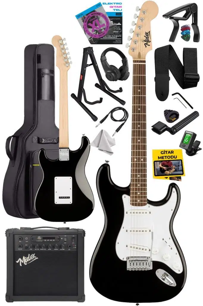 Midex RPH-30WB-25AMP Gül Klavye SSS 25W Amfili Elektro Gitar Seti