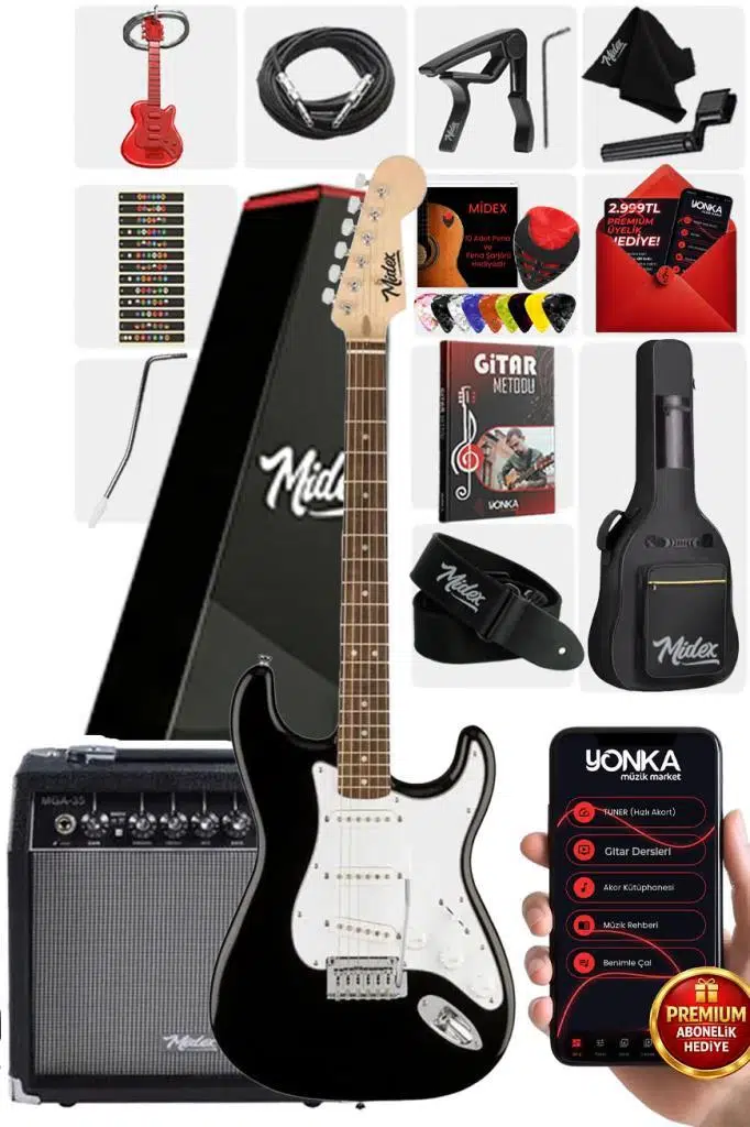 Midex RPH-30WB-35AMP Gül Klavye Strat Kasa SSS 35W Elektro Gitar Seti
