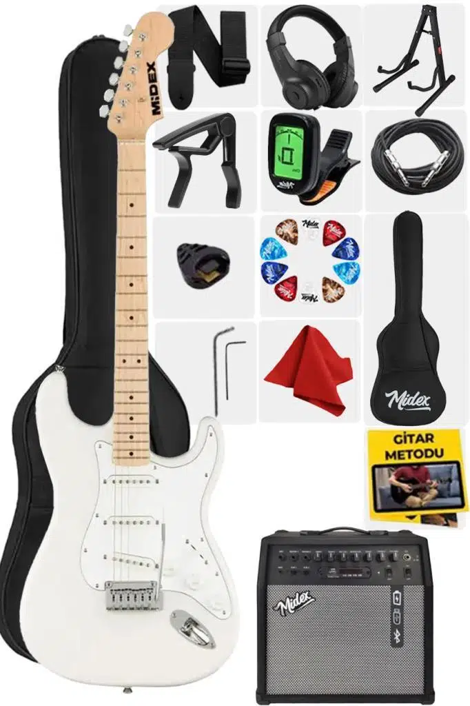 Midex RPH-30WH-50AMP Maple Klavye SSS 50W Amfili Elektro Gitar Seti