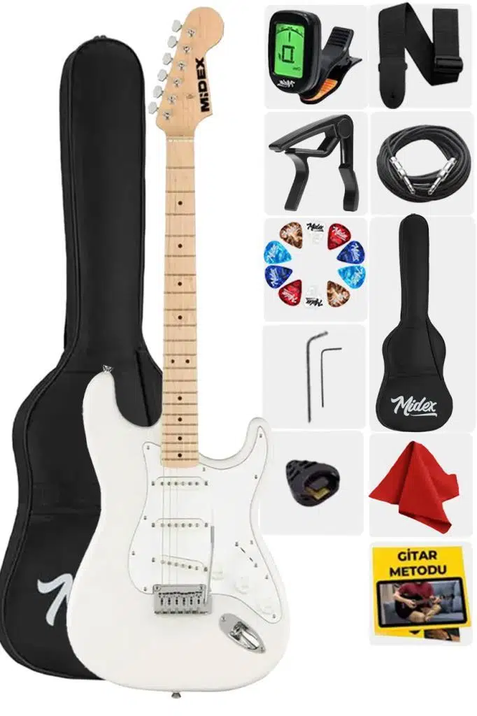 Midex RPH-30WH Maple Klavye Strat Kasa SSS Elektro Gitar Seti