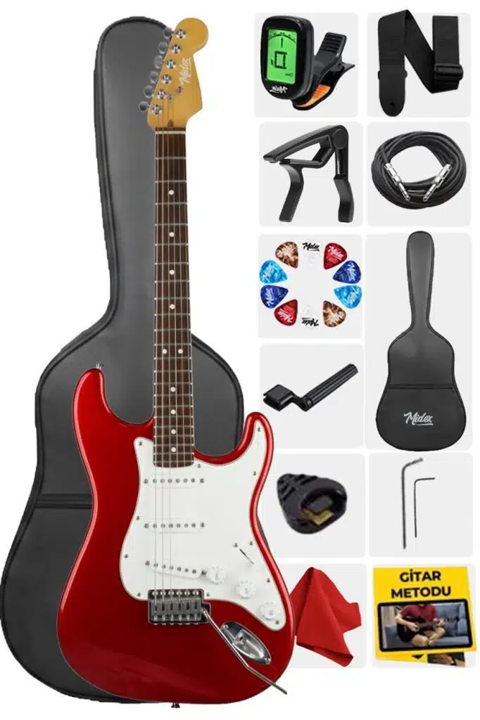 Midex RPH-30WRD Kırmızı Renk Gül Klavye Strat Kasa SSS Elektro Gitar Seti