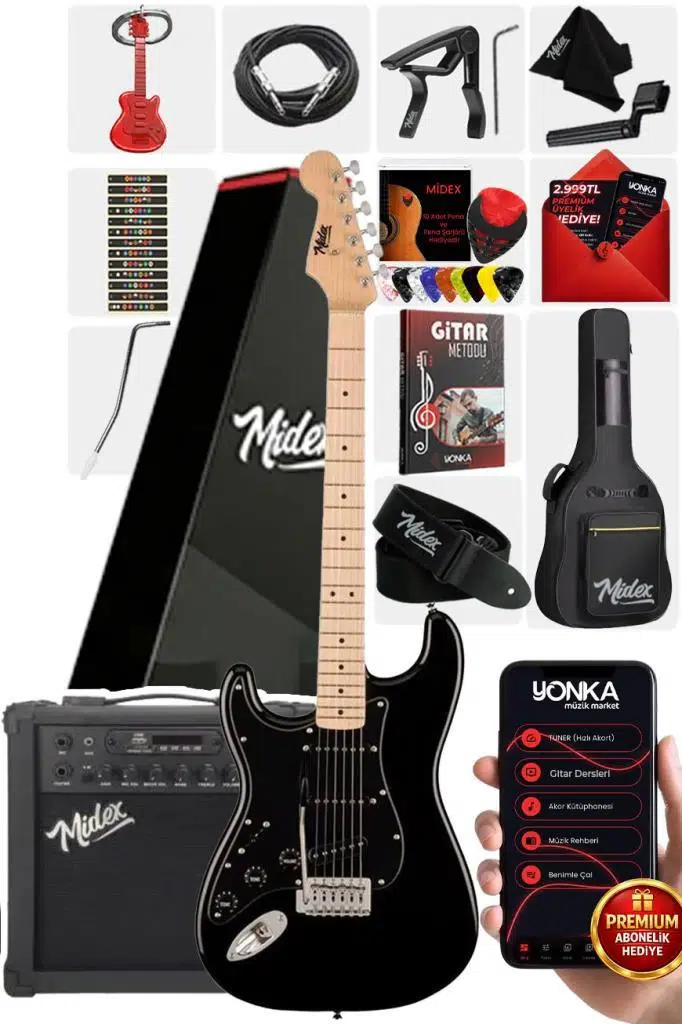 Midex RPH-31BK-25AMP Solak Elektro Gitar 25W Amfili Full Set Midex RPH-31BK-25AMP Solak Elektro Gitar 25W Amfili Full Set