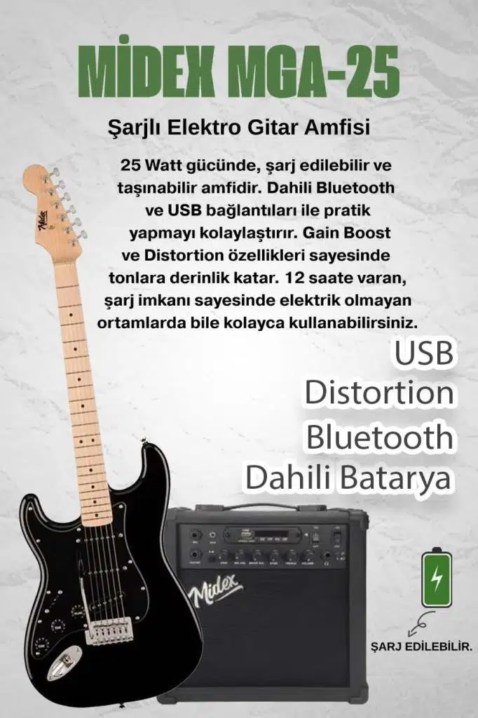Midex RPH-31BK-25AMP Solak Elektro Gitar 25W Amfili Full Set Midex RPH-31BK-25AMP Solak Elektro Gitar 25W Amfili Full Set