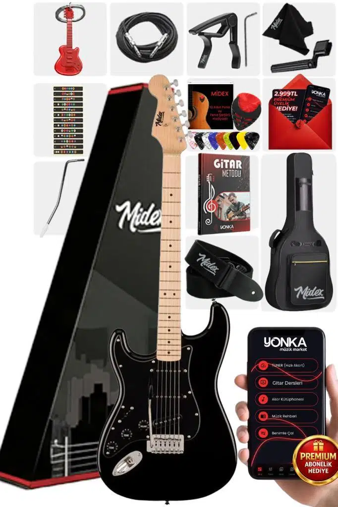 Midex RPH-31BK Solak Elektro Gitar Seti Maple Klavye Strat Kasa SSS Manyetik