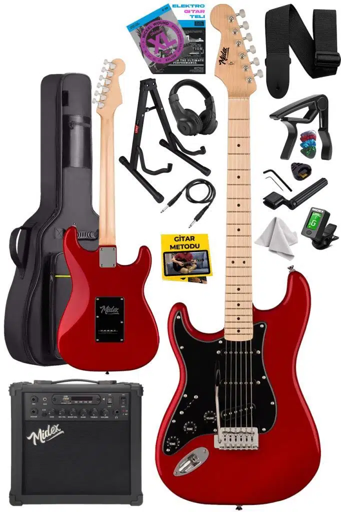 Midex RPH-31RD-25AMP Solak Elektro Gitar 25W Amfili Full Set