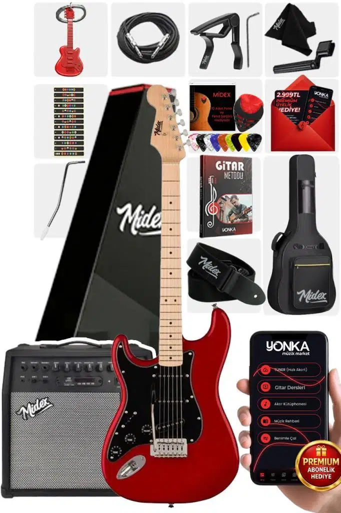 Midex RPH-31RD-50AMP Solak Elektro Gitar 50W Amfili Full Set