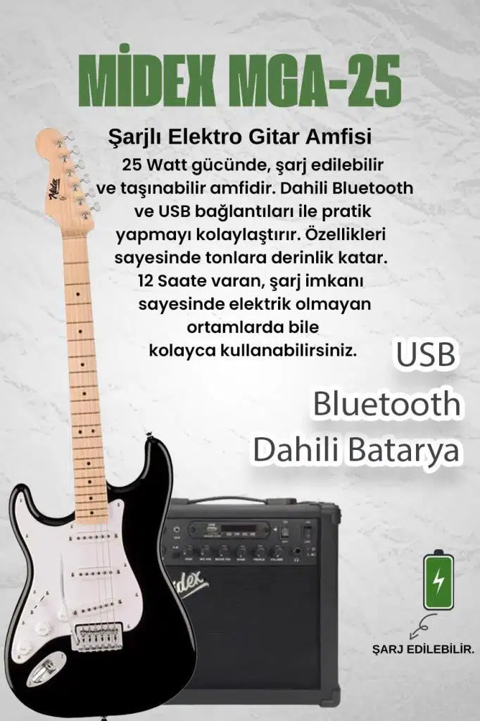 Midex RPH-31WB-25AMP Solak Elektro Gitar 25W Amfili Full Set Midex RPH-31WB-25AMP Solak Elektro Gitar 25W Amfili Full Set