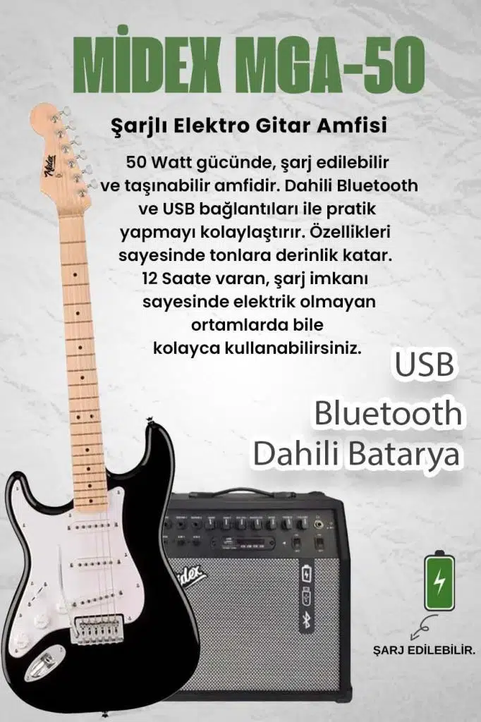 Midex RPH-31WB-50AMP Solak Elektro Gitar 50W Amfili Full Set Midex RPH-31WB-50AMP Solak Elektro Gitar 50W Amfili Full Set