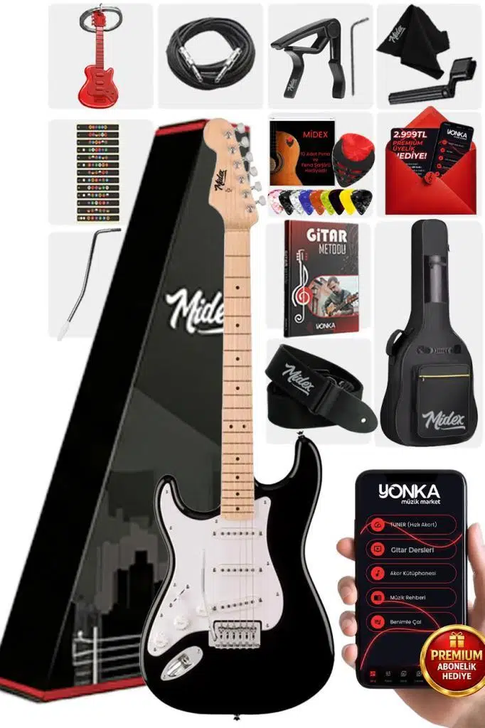 Midex RPH-31WB Solak Elektro Gitar Seti Maple Klavye Strat Kasa SSS Manyetik Midex RPH-31WB Solak Elektro Gitar Seti Maple Klavye Strat Kasa SSS Manyetik