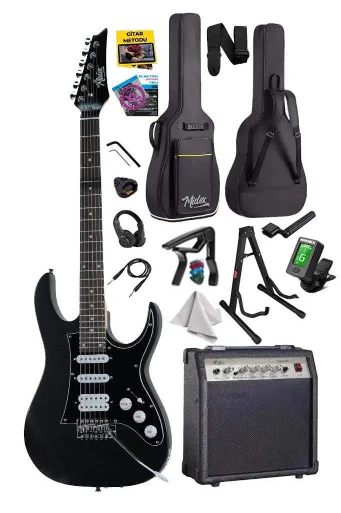 Midex RPH-320BK-30AMP Siyah Renk Super Strat Kasa HSS 30W Amfili Elektro Gitar Seti Midex RPH-320BK-30AMP Siyah Renk Super Strat Kasa HSS 30W Amfili Elektro Gitar Seti