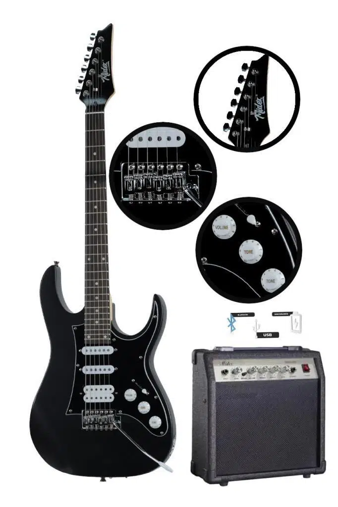 Midex RPH-320BK-30AMP Siyah Renk Super Strat Kasa HSS 30W Amfili Elektro Gitar Seti Midex RPH-320BK-30AMP Siyah Renk Super Strat Kasa HSS 30W Amfili Elektro Gitar Seti