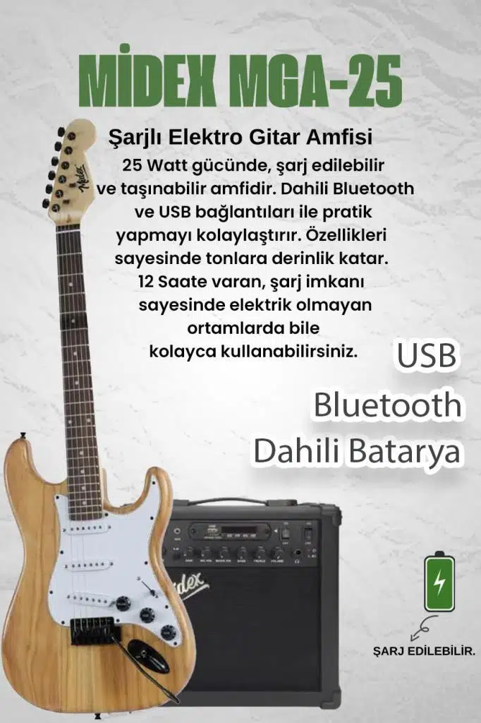 Midex RPH-320WD-25AMP Ahşap Renk Strat Kasa SSS 25W Amfili Elektro Gitar Seti Midex RPH-320WD-25AMP Ahşap Renk Strat Kasa SSS 25W Amfili Elektro Gitar Seti