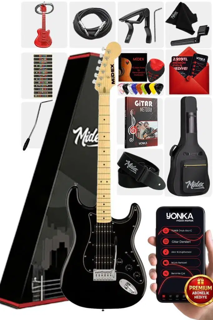 Midex RPH-40BK Full Black Elektro Gitar Seti HSH Manyetik Maple Klavye Üst Kalite Midex RPH-40BK Full Black Elektro Gitar Seti HSH Manyetik Maple Klavye Üst Kalite
