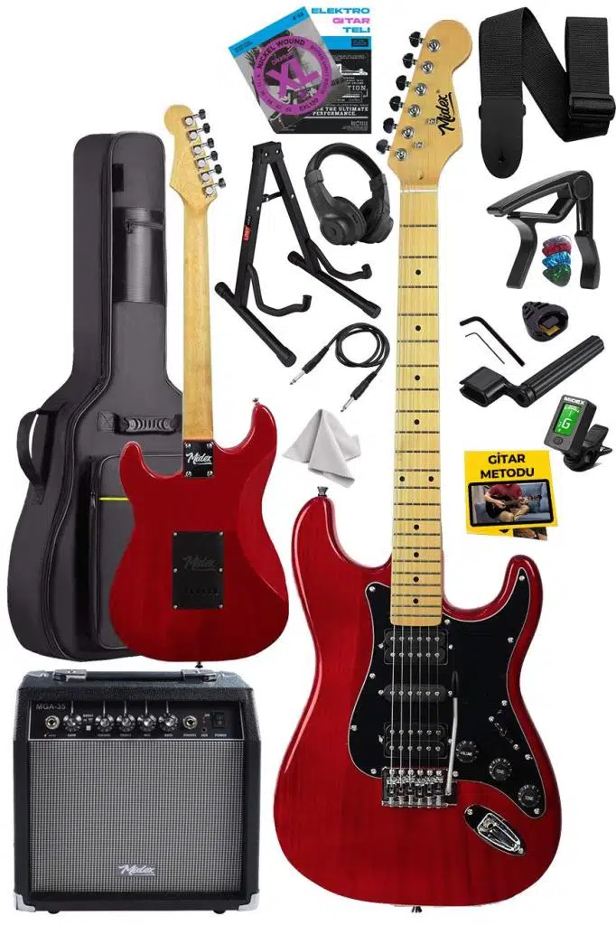Midex RPH-40RD-35AMP 35W BT Amfili Elektro Gitar Seti HSH Manyetik Maple Klavye