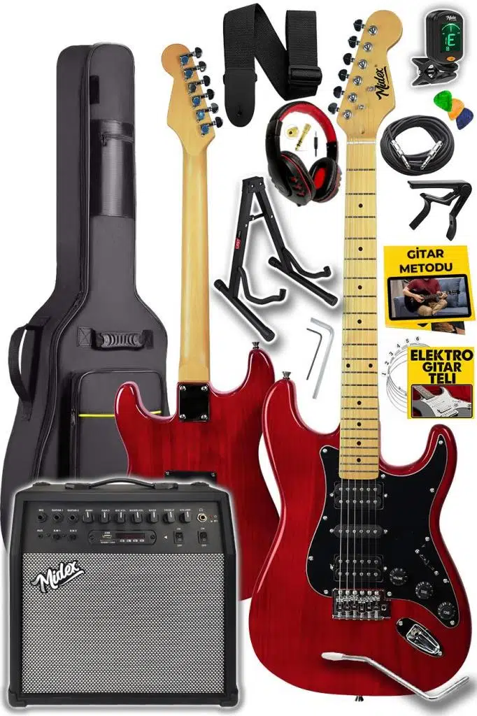 Midex RPH-40RD-50AMP 50W Şarjlı BT Amfili Elektro Gitar Seti HSH Manyetik Maple Klavye Midex RPH-40RD-50AMP 50W Şarjlı BT Amfili Elektro Gitar Seti HSH Manyetik Maple Klavye