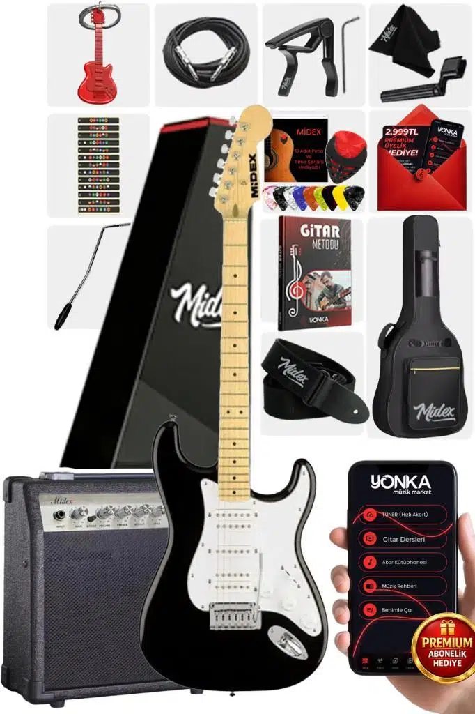 Midex RPH-40WB-30AMP Siyah Beyaz 30W Amfili Elektro Gitar Seti HSH Manyetik Maple Klavye Üst Kalite Midex RPH-40WB-30AMP Siyah Beyaz 30W Amfili Elektro Gitar Seti HSH Manyetik Maple Klavye Üst Kalite