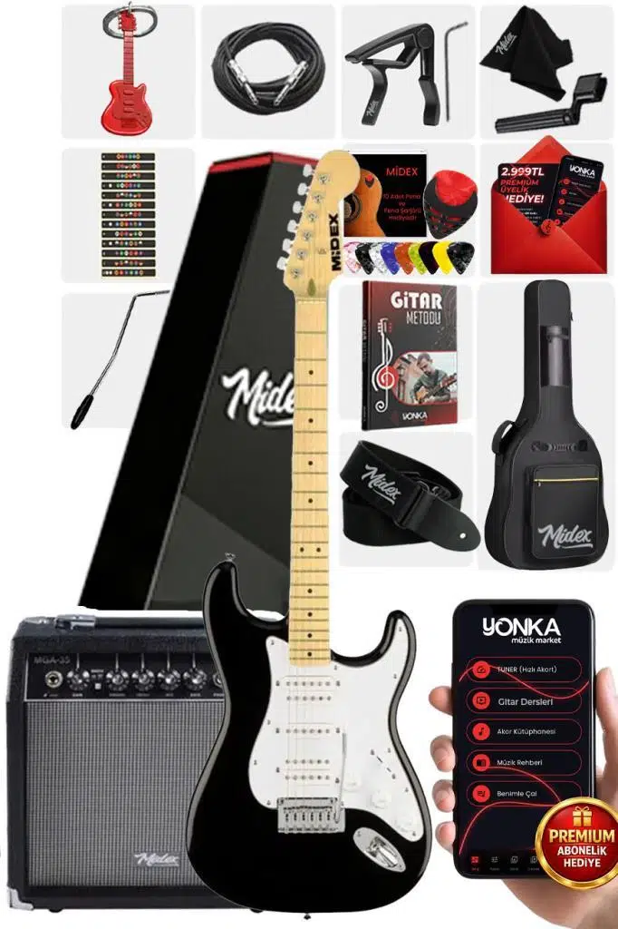 Midex RPH-40WB-35AMP 35W Şarjlı Amfili Elektro Gitar Seti HSH Manyetik Maple Klavye