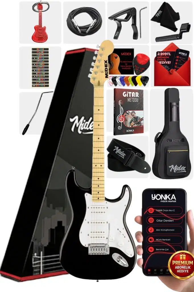 Midex RPH-40WB Siyah Beyaz Elektro Gitar Seti HSH Manyetik Maple Klavye Üst Kalite