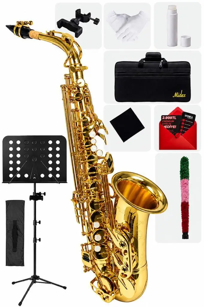Midex SF-8000 Gold Profesyonel Alto Saksafon Mi Bemol (Eb) Full Set