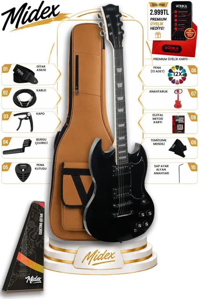 Midex SG-Special-BK Profesyonel SG Kasa HH Elektro Gitar Seti Siyah Midex SG-Special-BK Profesyonel SG Kasa HH Elektro Gitar Seti Siyah