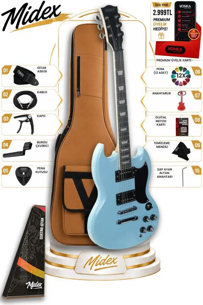 Midex SG-Special-LTB Profesyonel SG Kasa HH Elektro Gitar Seti Turkuaz Midex SG-Special-LTB Profesyonel SG Kasa HH Elektro Gitar Seti Turkuaz