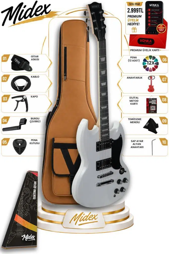 Midex SG-Special-WH Profesyonel SG Kasa HH Elektro Gitar Seti Beyaz Midex SG-Special-WH Profesyonel SG Kasa HH Elektro Gitar Seti Beyaz